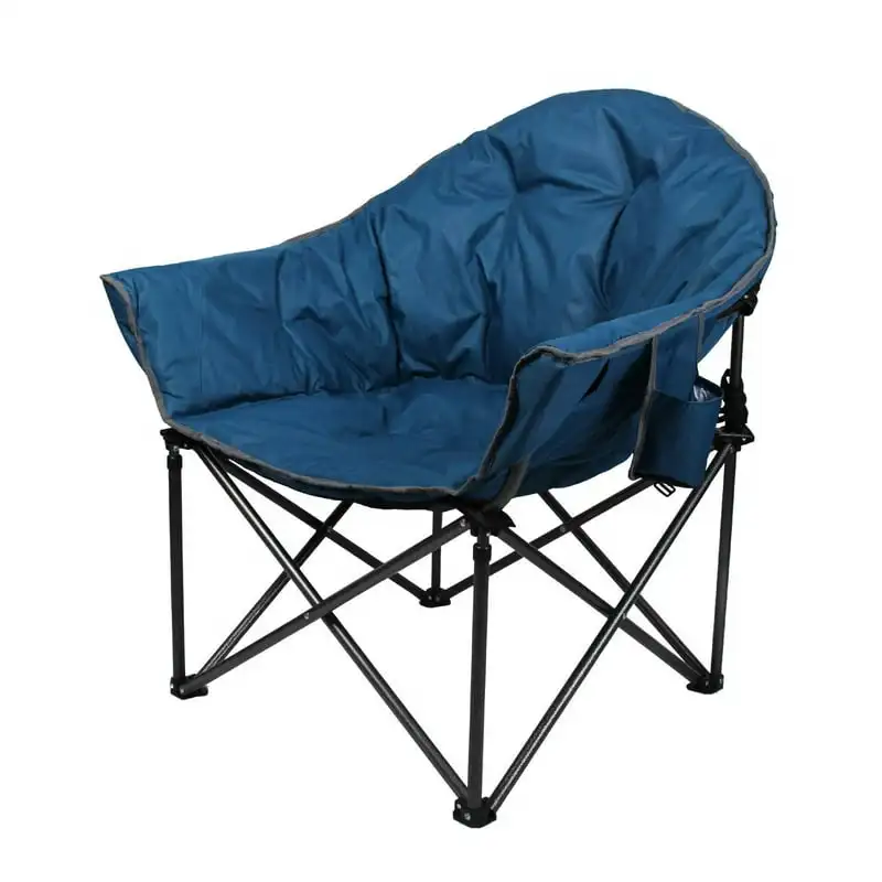 Oversized Padded Moon Chair Camping Folding Saucer Chairs with Cup Holder and - £109.17 GBP+