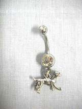 New 3D Jack Russell Terrier Charm On Dbl Clear Cz Belly Bar Belly Button Ring - £6.78 GBP
