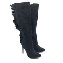 JustFab Norelle Boots Knee High Faux Suede Ruffle Stiletto Pointed Toe B... - $19.34