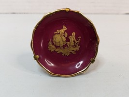 Vintage Small Miniature Porcelain Plate Limoges Red Courting Couple w/ Stand - £16.17 GBP