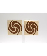 Vtg Square-Shaped Earrings Brown White Swirl Enamel Over Metal - $241.14 MXN