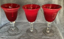 Ruby RED WATER GOBLETS Clear Stem Wine Glasses Set Of 3 Clear Chunky Bal... - $34.99