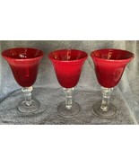 Ruby RED WATER GOBLETS Clear Stem Wine Glasses Set Of 3 Clear Chunky Bal... - £28.03 GBP