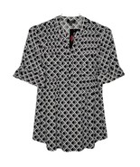 NWT Cocomo Plus Size 2X Black &amp; White Geo Print Pintuck 3/4 Sleeve Top - £26.20 GBP
