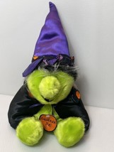 Vintage Green Halloween Witch Plush Doll Purple Hat Beanie Bottom Laughs Cackles - £14.79 GBP