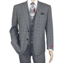 Mens Renoir  3 Piece Vested Suit Glen Plaid Notch Lapel Business 278-1 Gray New image 2