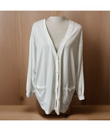 White Knit Women’s V-front Button Up Cardigan Sweater Sz 1X Pockets Ribbed - $27.27 CAD