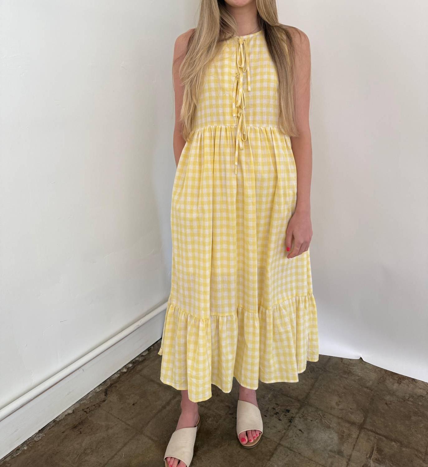 Things Between Maeve Cotton Gingham Tie Top Midi Dress Size L - $47.52