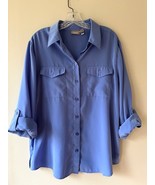 Chicos Purple Roll Tab Sleeve Stretch Blouse Shirt Top Chest Pockets Size L - $656.94 MXN