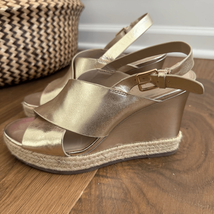 H by Halston Gold Leather Stella Slingback Wedge Sandal 7 - $40.50
