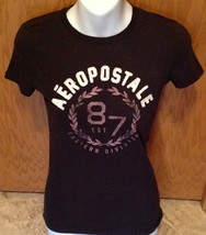 Aeropostle Womens Jr Size XS Black Cap Sleeve T-shirt Est 87 Eastern Division - £5.41 GBP