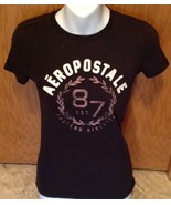 Aeropostle Womens Jr Size XS Black Cap Sleeve T-shirt Est 87 Eastern Div... - £5.39 GBP