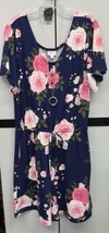 NWT LuLaRoe Large Blue &amp; Pink White Floral Xanthe Romper Pockets &amp; Draws... - £35.19 GBP