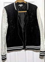 Say What Women Girl Varsity Jacket Black White Lace Zip Front Long Stripe Sleeve - £10.08 GBP