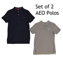 Set Of 2 American Eagle Outfitters Men&#39;s M Vintage Fit Polo Shirts Gray Navy Aeo - £22.67 GBP