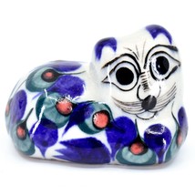 Ceramic Hand Painted Laying Cat Kitten 3.5&quot; Figurine Handmade Guatemala - £20.56 GBP