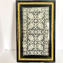 Antique Delicate White Lace Ornate Black Gold Frame Ready to Hang 16x10in READ - £238.43 GBP
