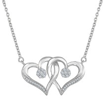 Sterling Silver Round Diamond 0.10 ct Doubble Heart Pendant Necklace Gift - £58.07 GBP