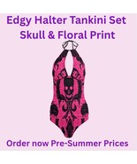 Edgy Halter Tankini Set | Skull &amp; Floral Print| Free Ship - $665.07 MXN