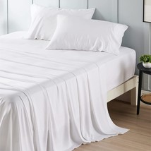 Bed Sheet White 1 Flat 1 Fitted Sheet 2 Pillow Covers Set King Size For Bedding - £51.17 GBP