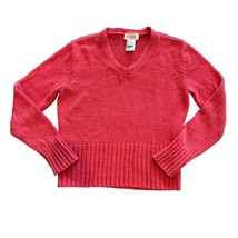 Talbots Vintage Petites Coral V-Neck Sweater Small Long Sleeve Ribbed Hem - $308.38 MXN