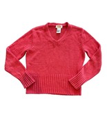 Talbots Vintage Petites Coral V-Neck Sweater Small Long Sleeve Ribbed Hem - $308.38 MXN