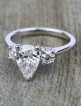 Pear Cut 2.50Ct Three Simulated Diamond White Gold Plated Engagement Ring Size 5 - £104.31 GBP