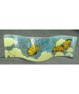 fused art glass candle shield with butterflies and bubble motif - £17.96 GBP