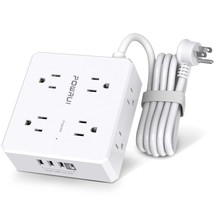 Surge Protector Power Strip - 6 Ft Flat Plug Extension Cord With 8 Widely Outlet - £22.11 GBP