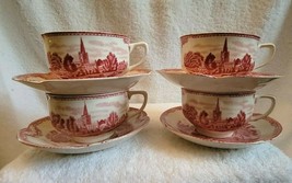 Johnson Bros England OLD BRITAIN CASTLES Set of Four Cups &amp; Saucers TEACUPS - £40.05 GBP