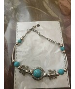 New Boho Women Blue Beaded Butterfly Bracelet Faux Turquoise 7.5&quot; Pretty - $23.44 CAD