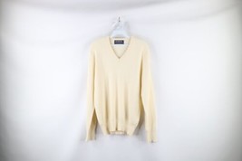 Vintage 70s Streetwear Mens Size Medium Blank Knit V-Neck Sweater Cream USA - £34.75 GBP