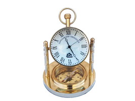 Solid Brass Clock with Compass 5&quot;&quot; - £65.41 GBP