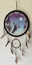 WOLF HOWLING MOON STARS NIGHT SKY TREE ANIMAL INDIAN DREAMCATCHER 2 RINGS - £12.74 GBP