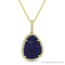 3.59 ct Blue Lapis Lazuli &amp; Diamond 14k Yellow Gold Halo Pendant Chain Necklace - £394.80 GBP