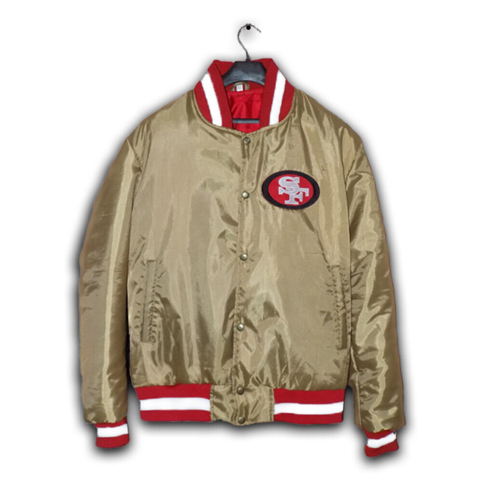 Primary image for San Francisco 49ers Gold Satin Bomber Jacket For Men's