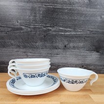 Corelle Corning Old Town Blue Set of 3 Flat Cup &amp; Saucer with Hook Handl... - £17.73 GBP