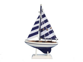 [Pack Of 2] Wooden Blue Striped Pacific Sailer Model Sailboat Decoration 9&quot;&quot; - £46.69 GBP