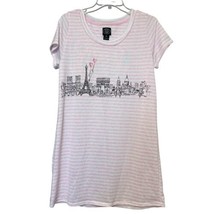 LAURA ASHLEY Night Gown Sleepshirt XL Pink White Striped Knit Paris Eiffel Tower - £13.95 GBP