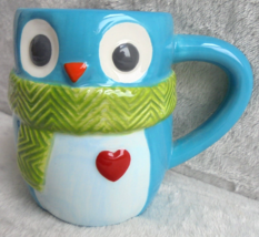 St. Nicholas Square Owl Coffee Tea Mug Heart and Scarf Winter Turquoise NO LID - £7.63 GBP