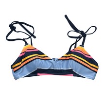 Aerie Bikini Top Scoop V Neck Tie Straps Striped Blue Navy Orange M - $14.49