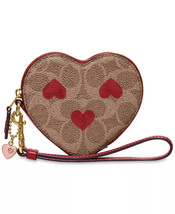 Coach Signature Coated Canvas w/ Heart Print Wristlet Coin Purse Bag Charm ~NWT~ - £77.37 GBP