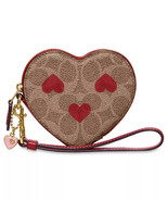 Coach Signature Coated Canvas w/ Heart Print Wristlet Coin Purse Bag Cha... - $97.02