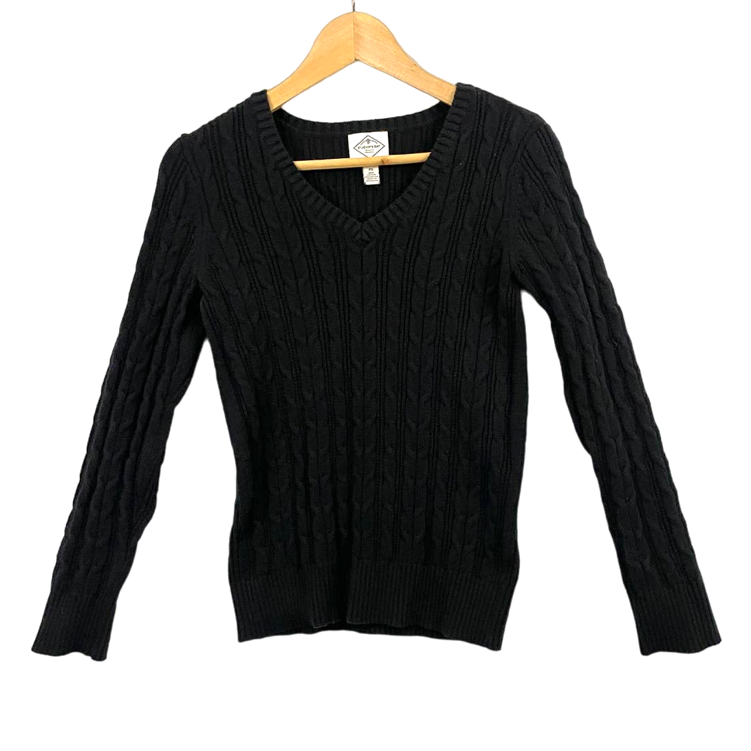 Primary image for St. John's Bay Long Sleeve Pullover Sweater Petite SMALL Black V-Neck Women's