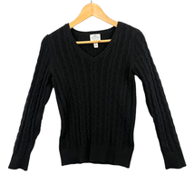 St. John&#39;s Bay Long Sleeve Pullover Sweater Petite SMALL Black V-Neck Wo... - £16.89 GBP