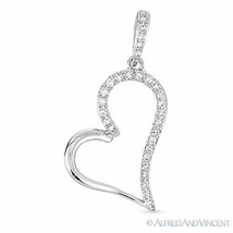 0.09 ct Round Brilliant Cut Diamond Heart Charm Necklace Pendant 14k White Gold - £212.62 GBP