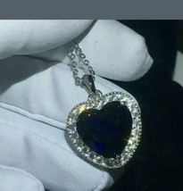 2.50Ct Heart Lab Created Blue Sapphire Halo Pendant 14K White Gold Plated-
sh... - £50.13 GBP