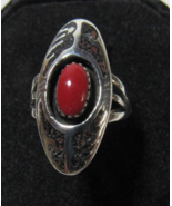 Vintage Myra Nastacio Sterling Silver Coral Shadow Box Inlay Ring Sz 6 Z... - $909.02 MXN