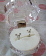 Mouse Ears Earrings~Mickey Clear/White .925 Sterling Silver Stud Post Di... - $7.80