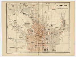 1892 Original Antique City Map Of Wiesbaden / Hesse Hessen / Germany - $23.05